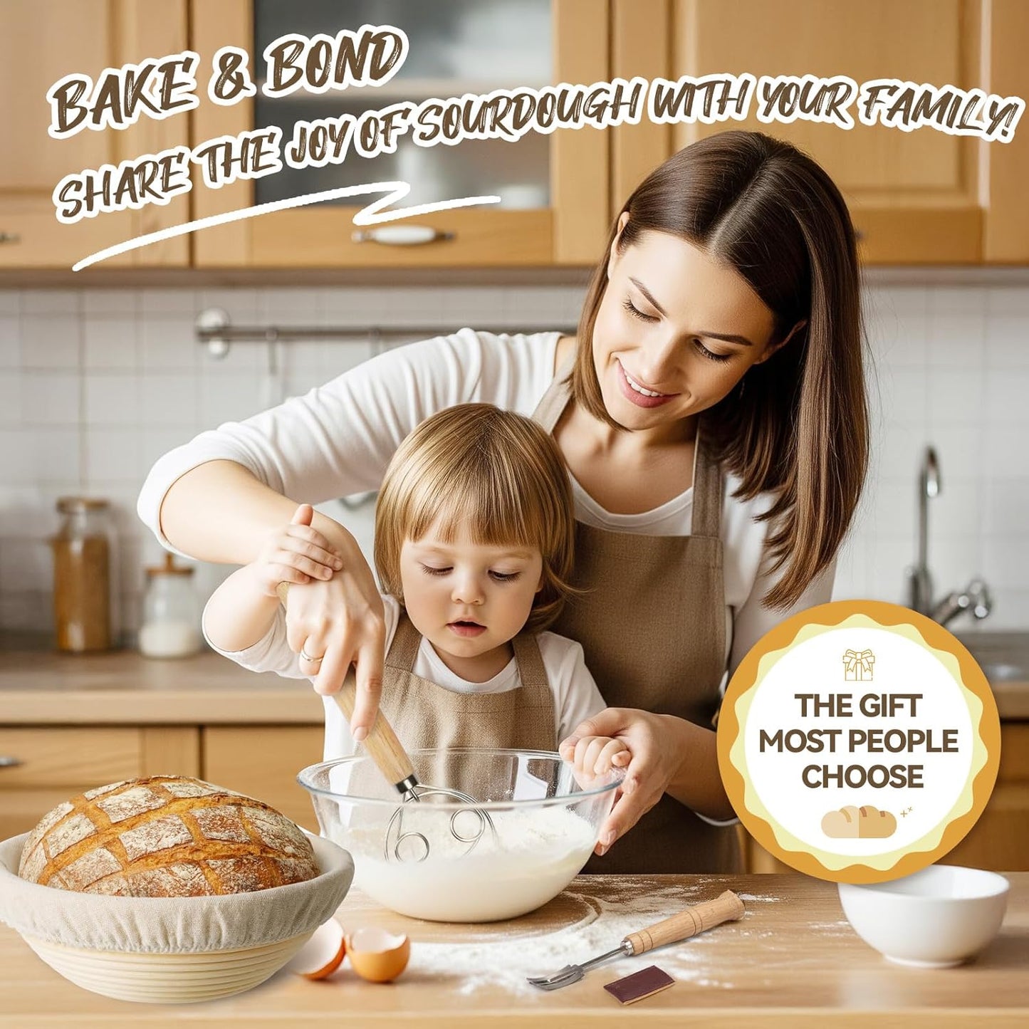 Kikcoin 9" & 10" Banneton Bread Proofing Basket Set, Round Banneton Basket for Sourdough Baking, Baking Supplies with Linen Liner, Bread Lame & Dough Whisk, Sourdough Proofing Tools