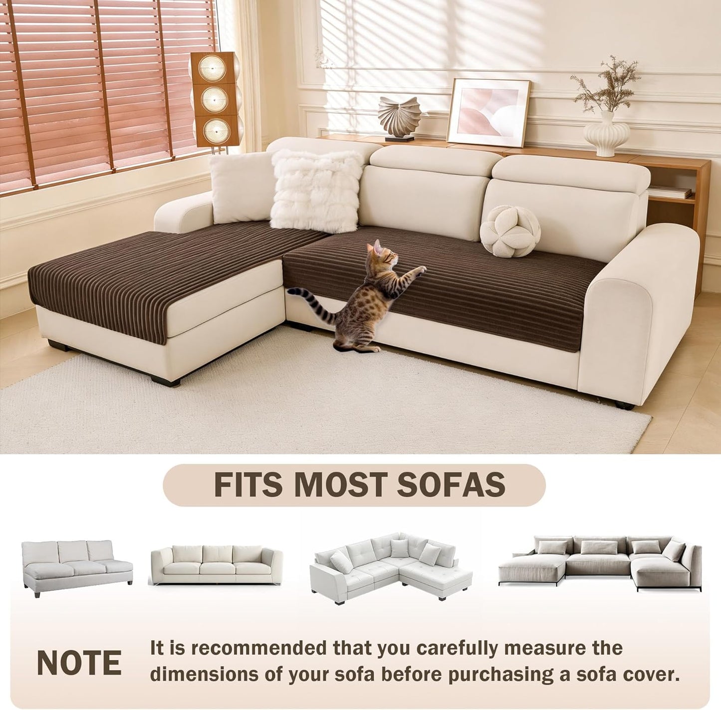 MEETSKY 100% Waterproof Sectional Couch Covers, 2 Pieces Non Slip Couch Covers for Dogs, L Shaped Sofa Covers for Pets Washable, Sofa Slipcover Furniture Protector, Chocolate, Large, 35"x63"+35"x63"