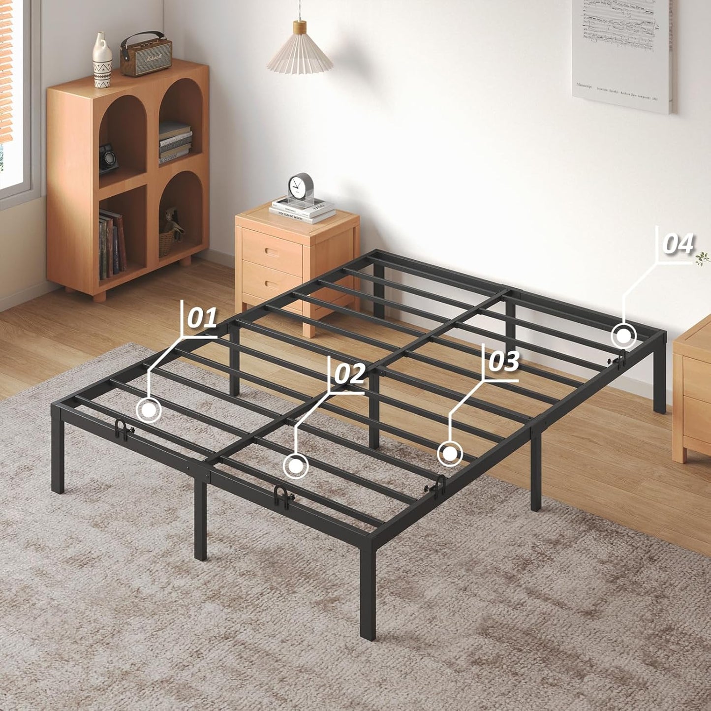 4 Pcs Non-Slip Mattress Grippers for Metal Bed Frame, Heavy Duty Mattress Gaskets, Keep Mattress from Sliding, Adjustable Anti-Slide Brackets, Black