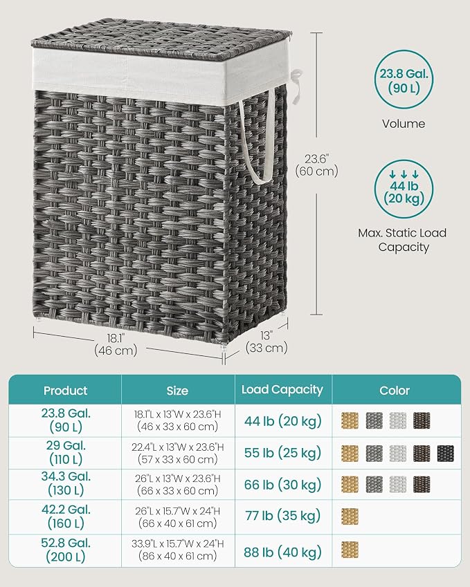 SONGMICS Laundry Hamper with Lid, 90L Clothes Hamper with 2 Removable Liner Bags - Image 6