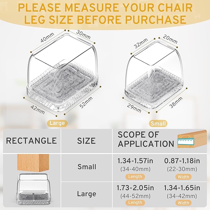 24PCS Rectangular Chair Leg Floor Protectors, Furniture Sliders, Non-Slip Felt - Image 3