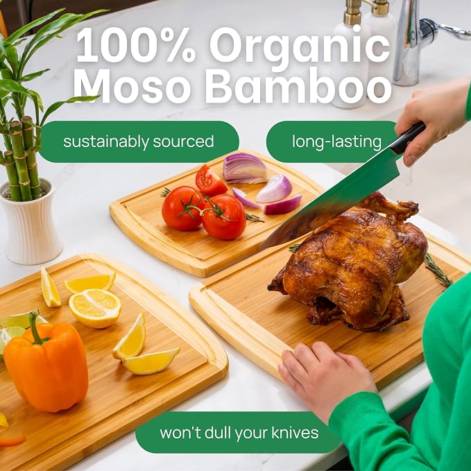 Extra Large Bamboo Cutting Board Set – Wood Cutting Boards - Image 4
