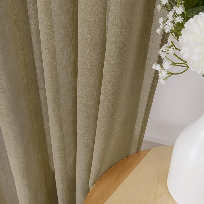 Tollpiz Short Sheer Tier Curtains Linen Textured Half Kitchen Curtain Sheers - Image 3