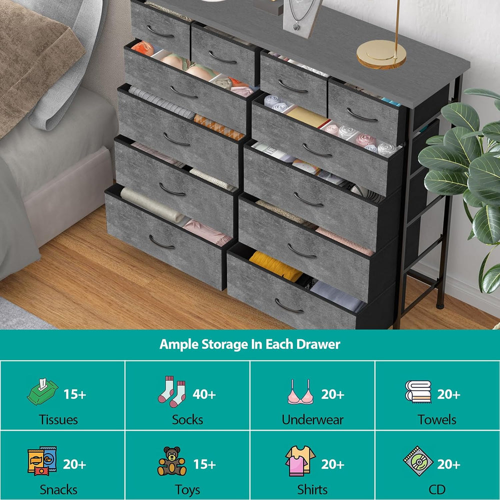 VASICAR Dresser for Bedroom with 12 Deep Drawers, Wide Chest of Drawers