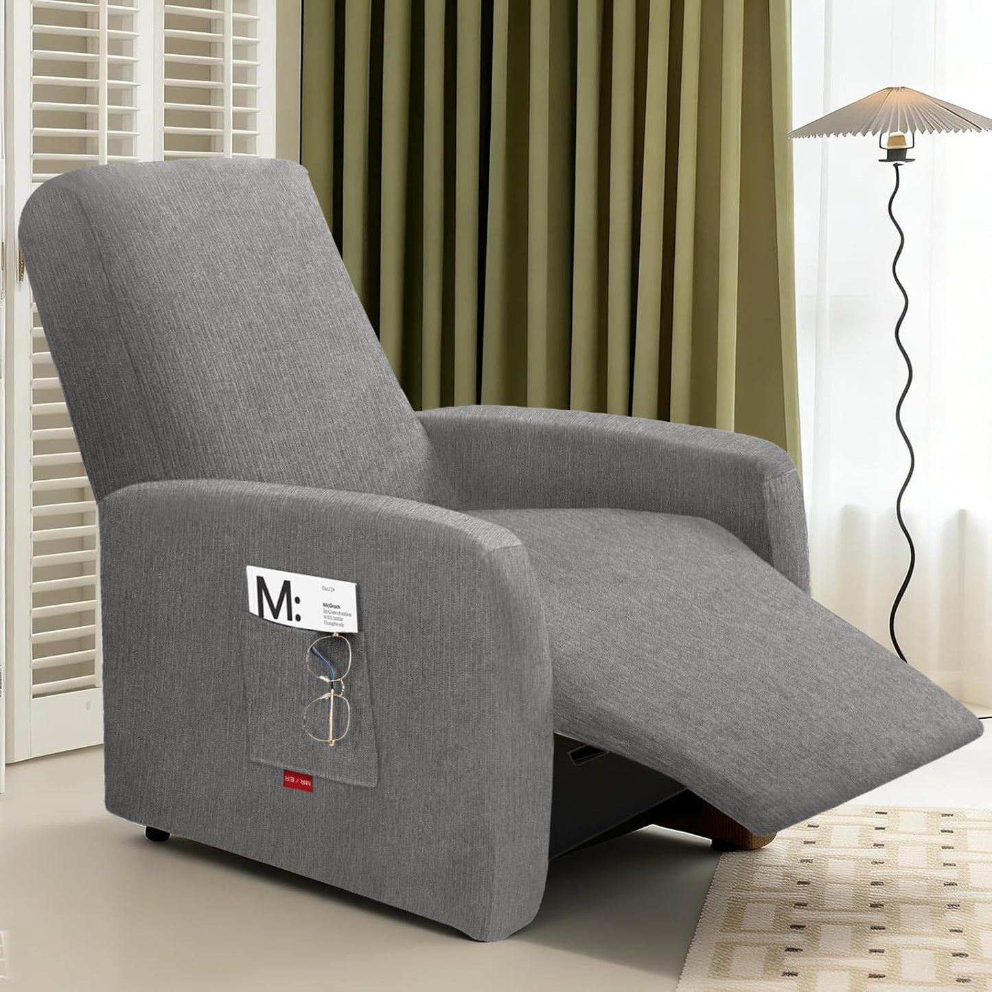 3 Pieces Stretch Recliner Chair Covers, Plush Fabric Washable Slipcover for Extra Small Lazy Boy Chairs (Light Gary)