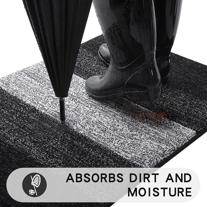 Kitinjoy Indoor Outdoor Door Mat, 59x24 Non-Slip Absorbent Dirt Trapper - Image 2