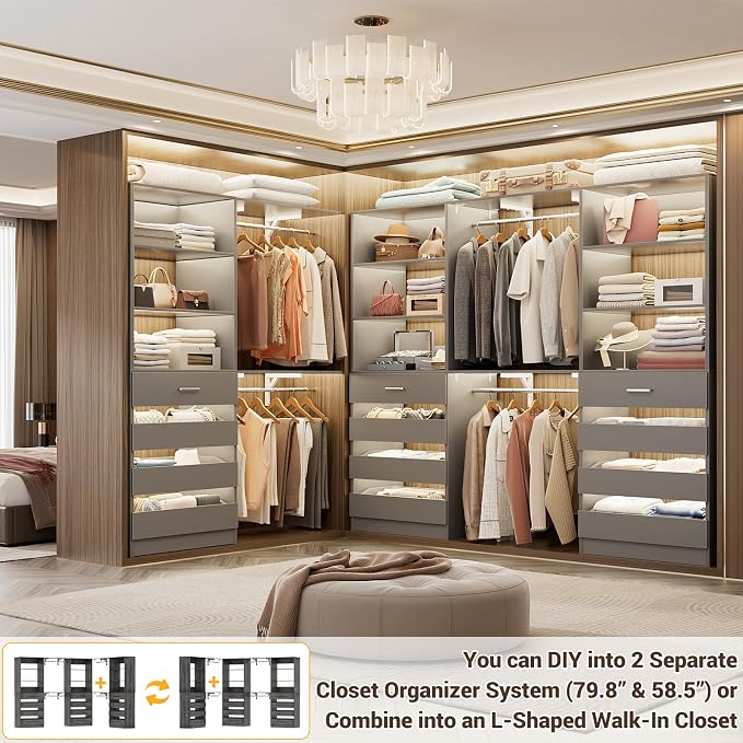 Aheaplus Closet System Set of 3, 138.5" Wood Closet Organizer System Tower - Image 2