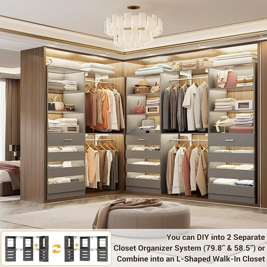 Aheaplus Closet System Set of 3, 138.5" Wood Closet Organizer System Tower - Image 2