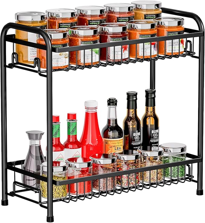Spice Rack for Countertop, 2-Tier Standing Sturdy Metal Seasoning Organizer by AURIKAR