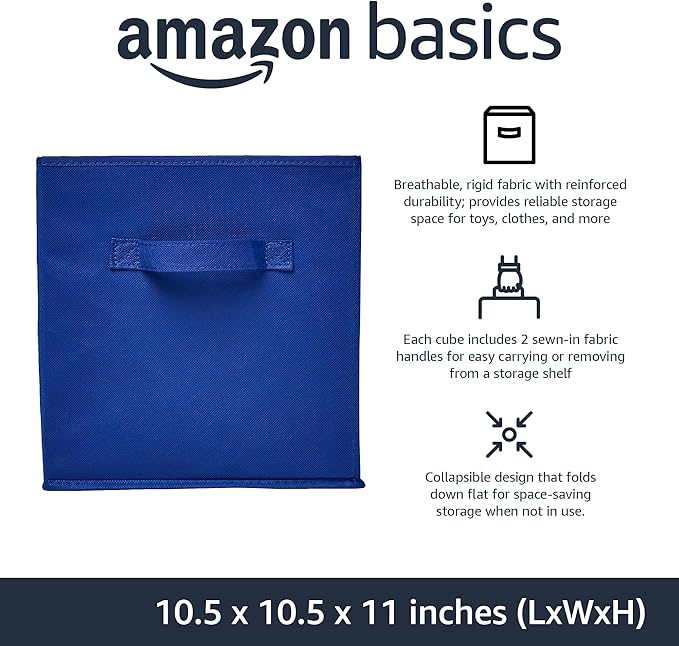 Amazon Basics Cube Organizer Storage Bins Handles, Collapsible Fabric, - Image 2