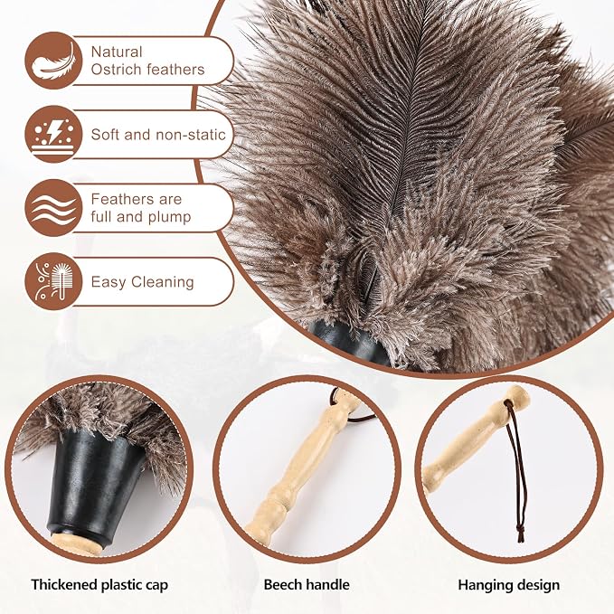 Ostrich Feather Duster 14" Natural Handheld Reusable Feathers Dusters - Image 3