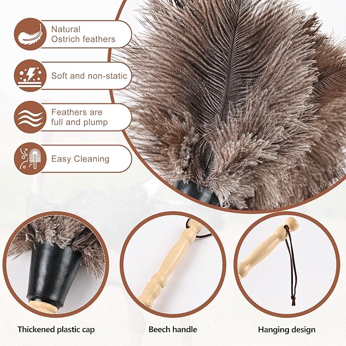 Ostrich Feather Duster 14" Natural Handheld Reusable Feathers Dusters - Image 3