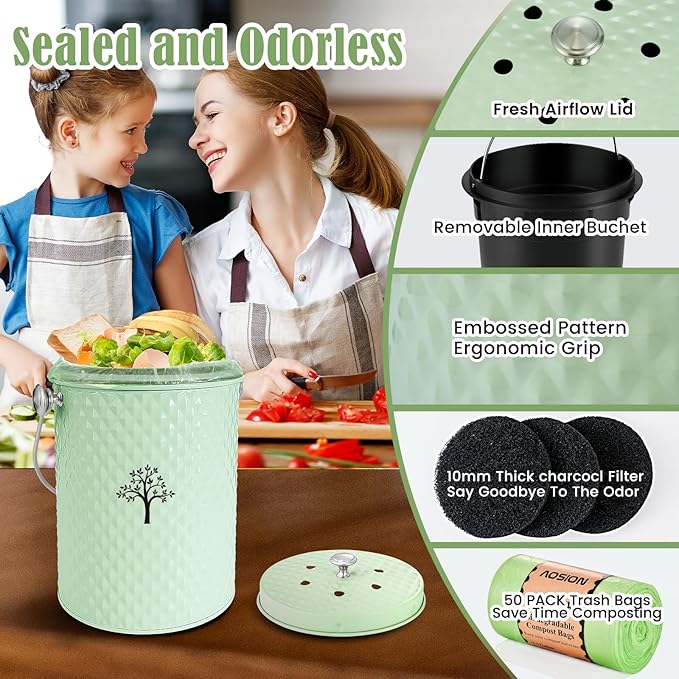 AOSION Countertop Compost Bin Kitchen，Odorless Indoor Compost Bin - Image 5