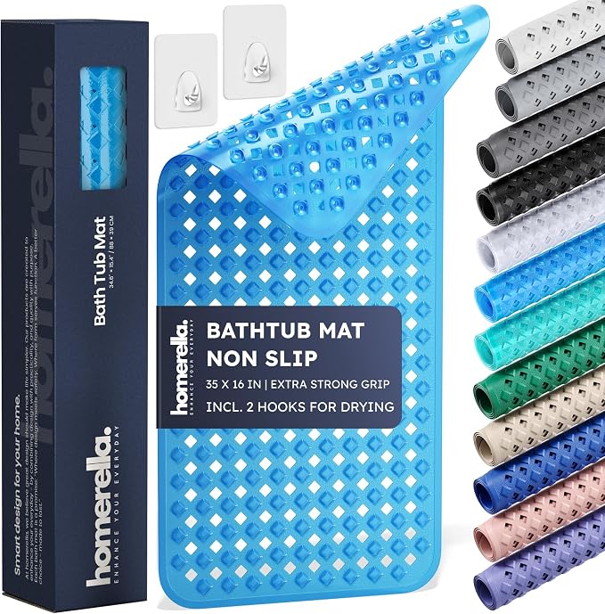 homerella® Bathtub Mat Non Slip 35x16, Incl. Hooks by Homerella