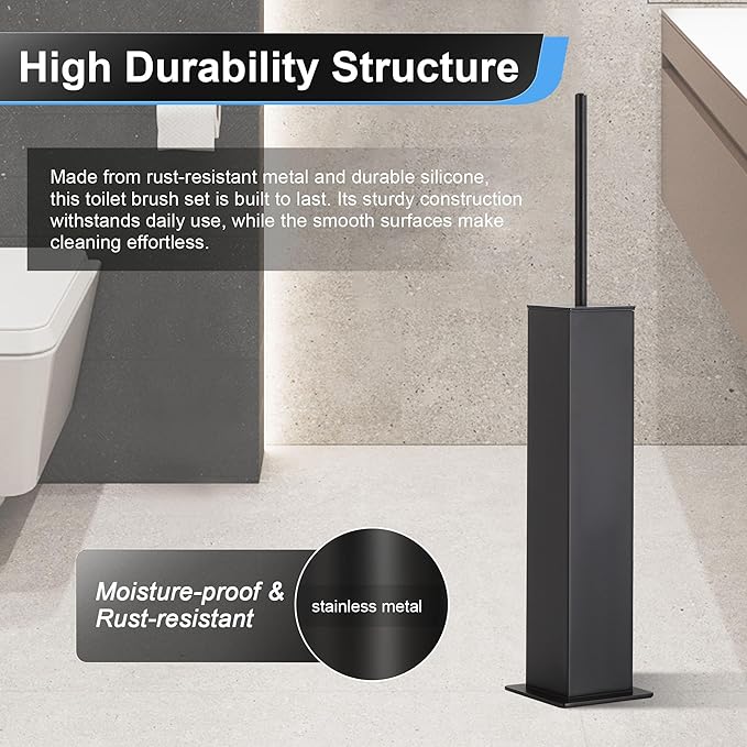 BVL Toilet Brush and Holder Set Black Stainless Steel 304 Square Freestanding - Image 3