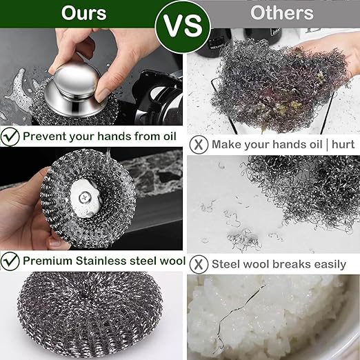 Steel Wool Scrubber with 2 Handles & 3 Replacement Wire Sponge - Image 3