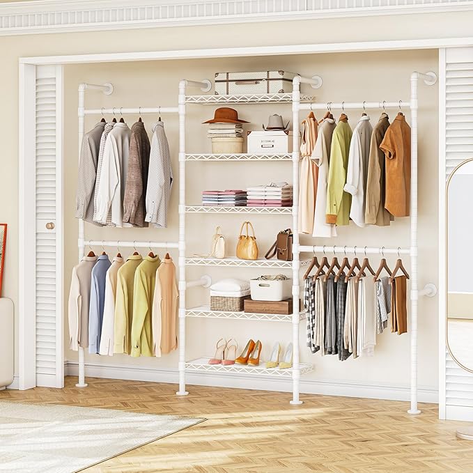 ONBRILL H3 Wall Mounted Closet System, Expandable Industrial Pipe Clothes Rack by ONBRILL