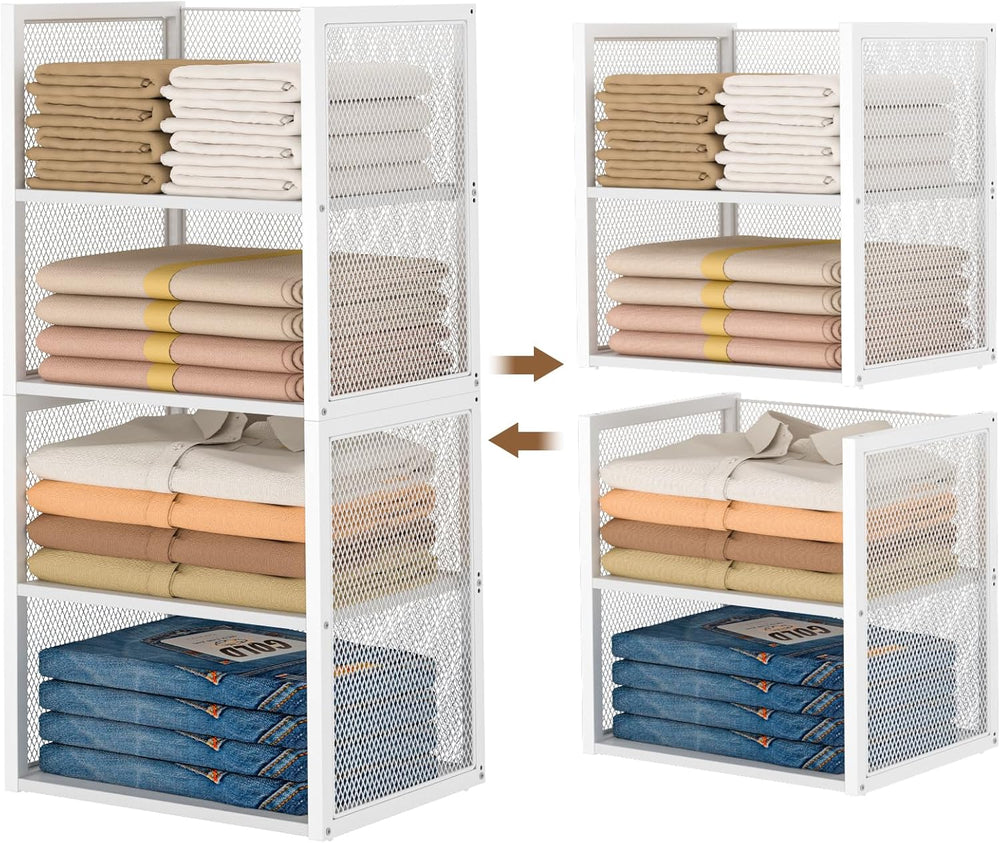 4-Tier Stackable Closet Organizers and Storage Basket, Wire Clothes Shelf Org...