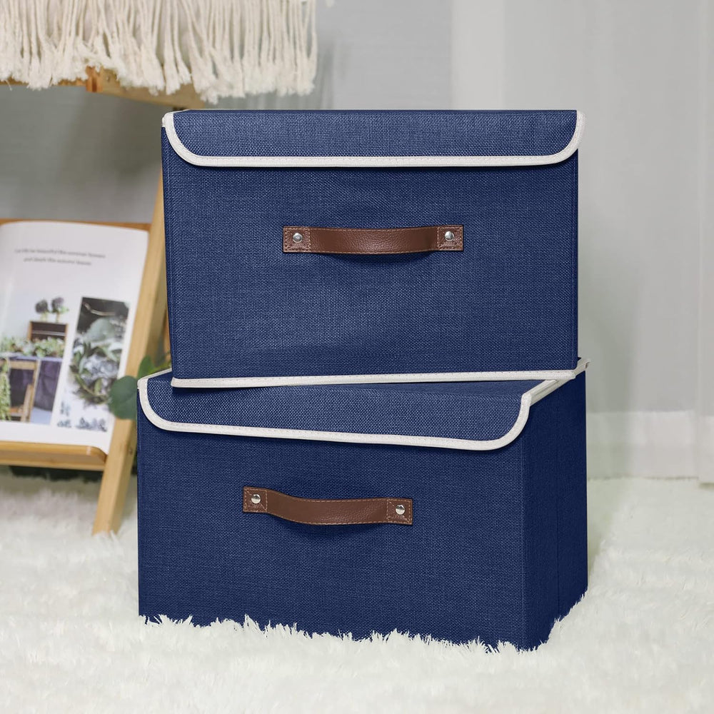 ANMINY Fabric Storage Box Bins with Lids, Blue, 13"x9"x7.9", 4...