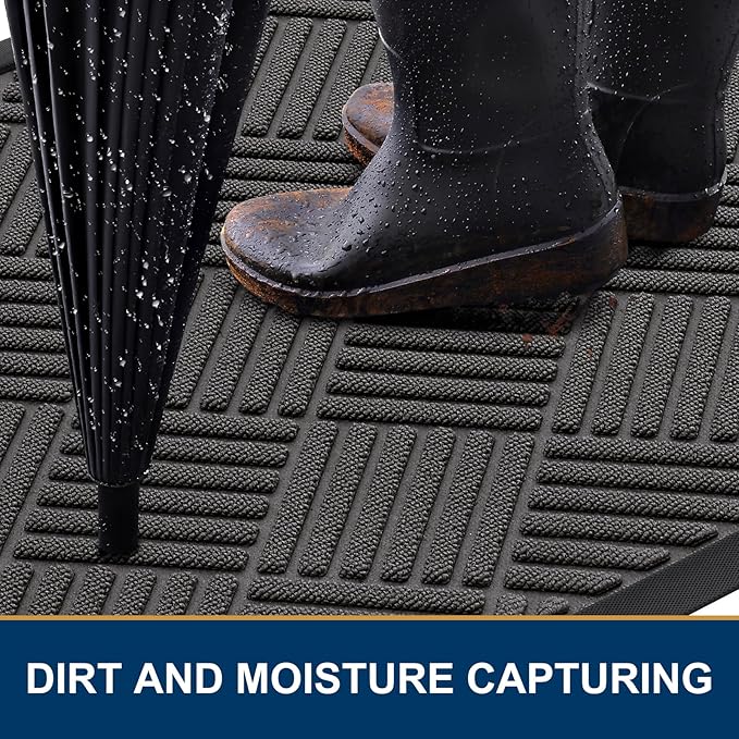 Smiry Front Door Mat Outside Entrance, Heavy Duty Outdoor Indoor Natural Rubber - Image 3