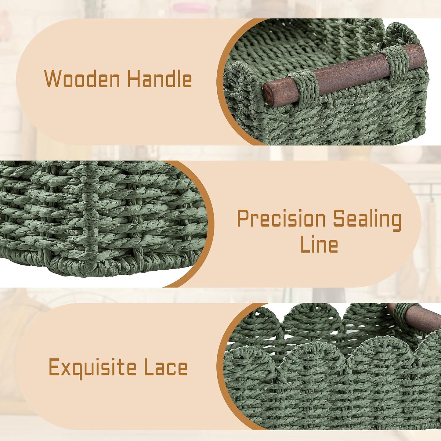 Wicker Baskets for Organizing Toilet Paper Storage Basket | with handle for Bathroom Bedroom Home Farmhouse Decor,Set of 2,Green