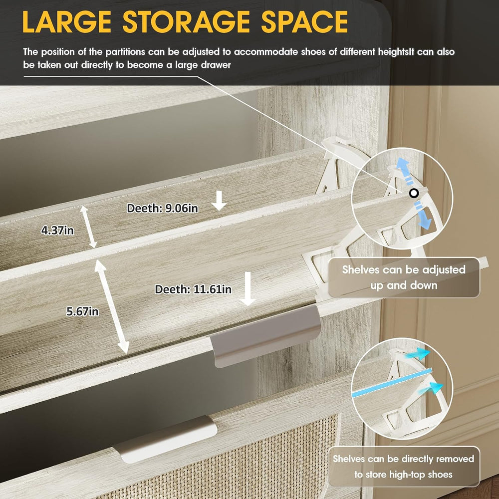 Maupvit Large Rattan Shoe Storage Cabinet with 4 Flip Drawers, Freestanding S...