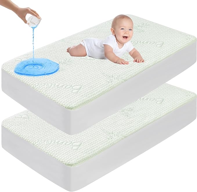 GOONIK 2 Pack Waterproof Crib Mattress Protector, Bamboo Viscose Breathable by GOONIK