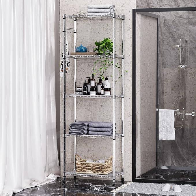 Himimi 5-Tier Storage Shelf Wire Shelving Unit on Wheels Heavy Duty Metal