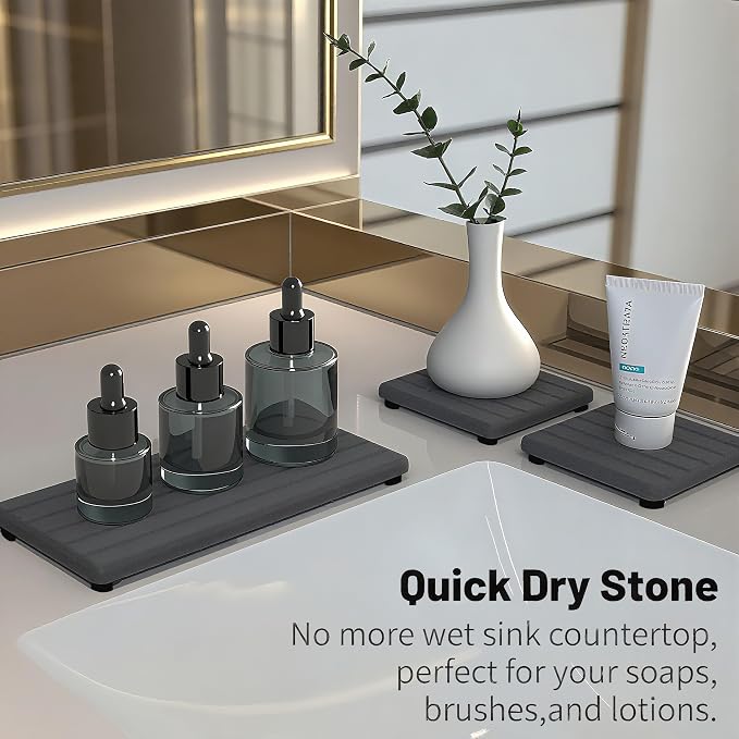 3PCS Stone Drying Tray, Stone Soap Tray, Water Absorbing Stones Trays - Image 6