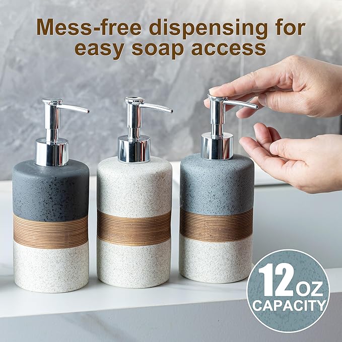 2-Pack Ceramic Soap Dispensers Set, Includes Stainless Steel Pump, Silicone - Image 8