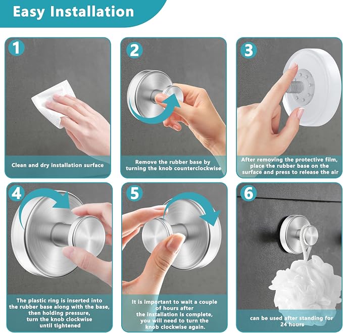 Suction Cup Hooks for Shower, Removable No Drill Towel Hooks, Upgraded 15 lbs - Image 7