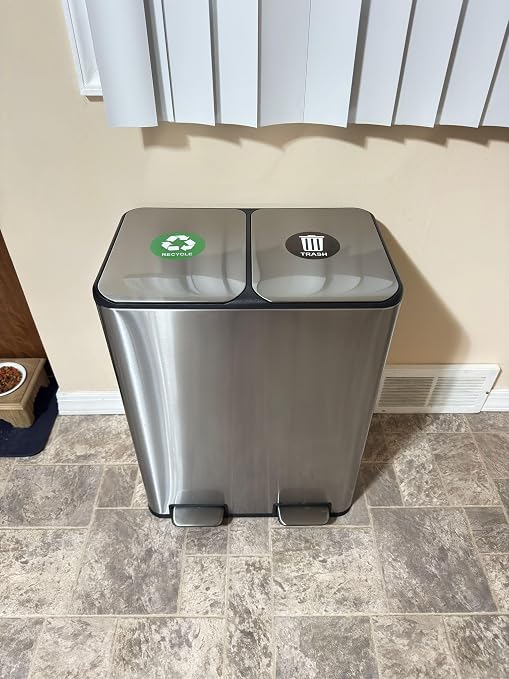 WLIVE 2 x 8 Gallon / 2 x 30 Liter Dual Trash Can, Stainless Steel Double - Image 9