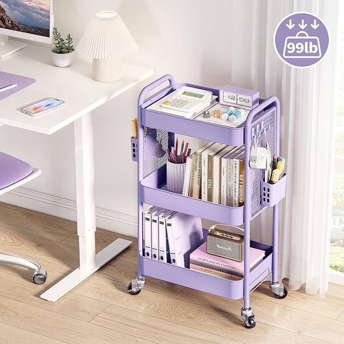 TOOLF 3 Tier Rolling Cart Storage Organizer, Metal Rolling Utility Cart - Image 8