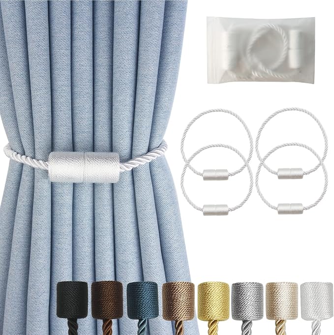 Magnetic Curtain Tiebacks 4 Pack White Curtain Rope Tieback Curtain Holders by CURTAINTIEBACKS