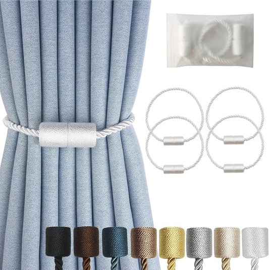 Magnetic Curtain Tiebacks 4 Pack White Curtain Rope Tieback Curtain Holders by CURTAINTIEBACKS