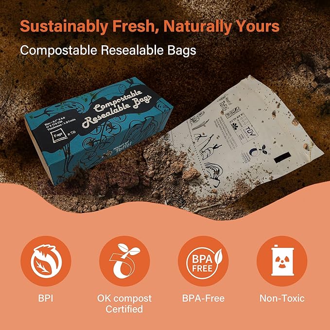 Compostable Food Storage Bags, Resealable Sandwich Bags, 6.7 x 6.8 inches - Image 4