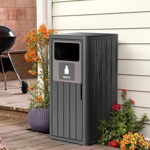 Outdoor Single Barrel Trash Can, Waterproof Resin Garbage Can - Image 2
