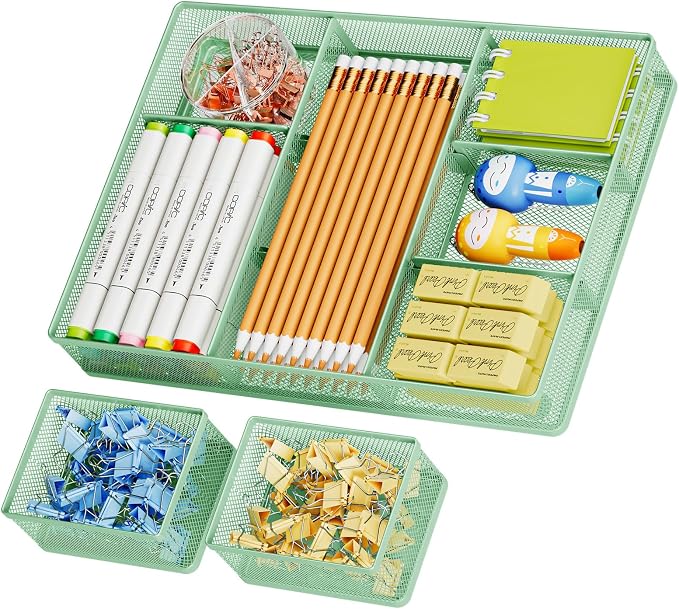 Marbrasse 3 Packs Desk Drawer Organizers, Metal Mesh Dividers by Marbrasse