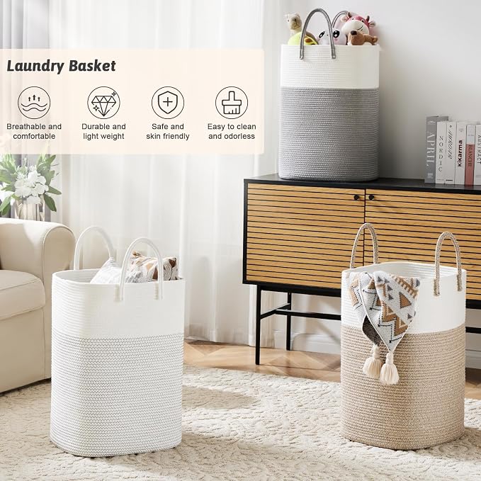 Laundry Basket, Woven Cotton Rope Laundry Hamper, Versatile Storage - Image 4