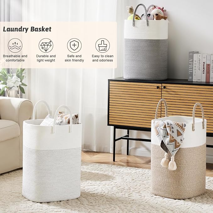 Laundry Basket, Woven Cotton Rope Laundry Hamper, Versatile Storage - Image 4