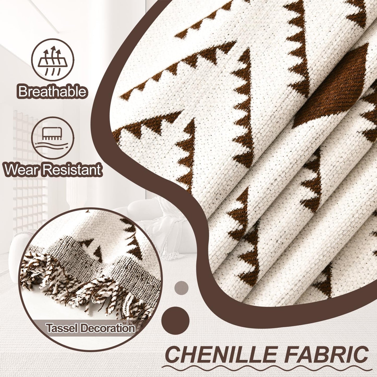 1OO% Waterproof Sectional Couch Covers for Dogs L Shaped Corner Sofa Cover Washable Chenille Sofa Slipcovers Blanket Modern Jacquard Pet Furniture Protector (91"x276", Boho Brown Cream)