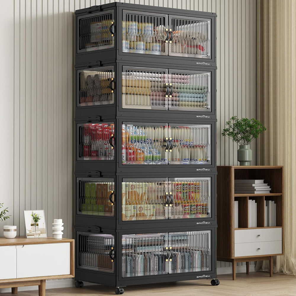 BROVIEW 600Qt Stackable Storage Bins with 5 Lids, Front and Side Open Doors, ...