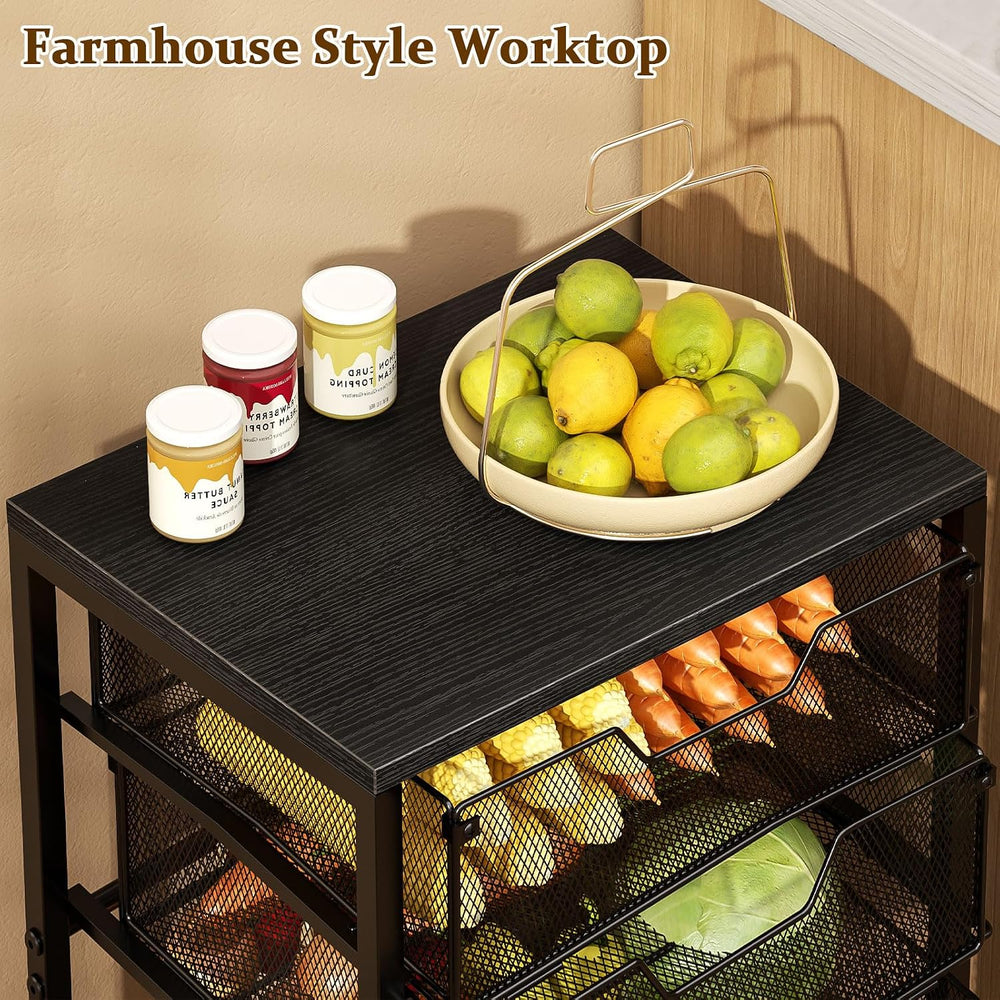 Kitchen Rolling Cart with 4 Storage Drawers, 4-Tier Fruit Vegetable Storage C...