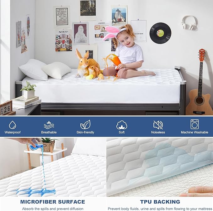 GRT Twin XL Mattress Protector Waterproof, 100% Waterproof Quilted Fitted - Image 3