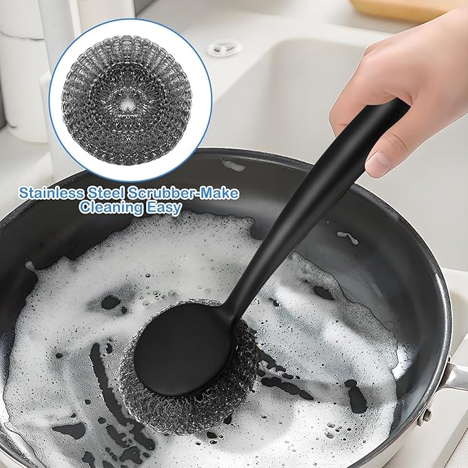 Scrubber with Handle Comes with Three Replacement Balls Steel Wool, Short - Image 3