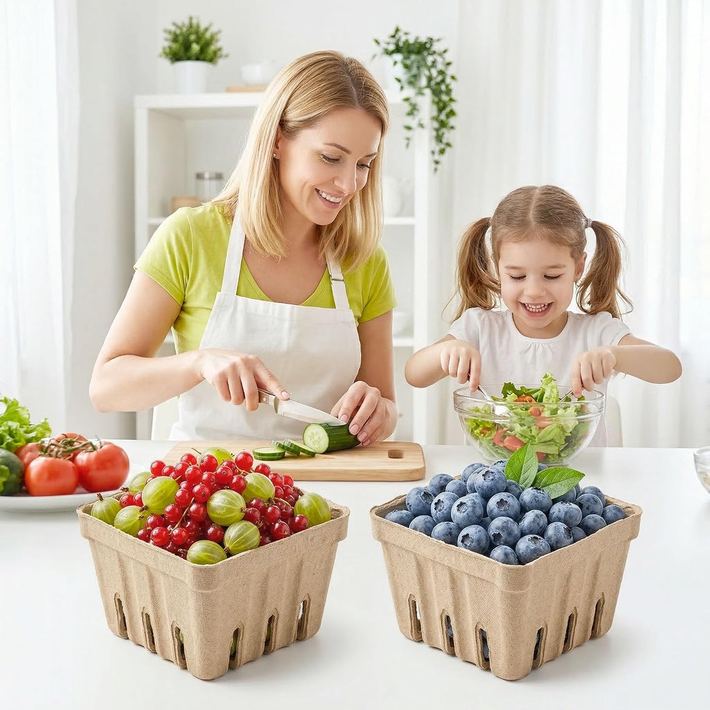 30 Pack Natural Pulp Fiber Berry Basket,Small Molded Produce Vented Basket | Kitchen Supplies for Strawberry Blueberry Raspberry, Fruit Tray for Fruit Vegetable Farmer Market Grocery