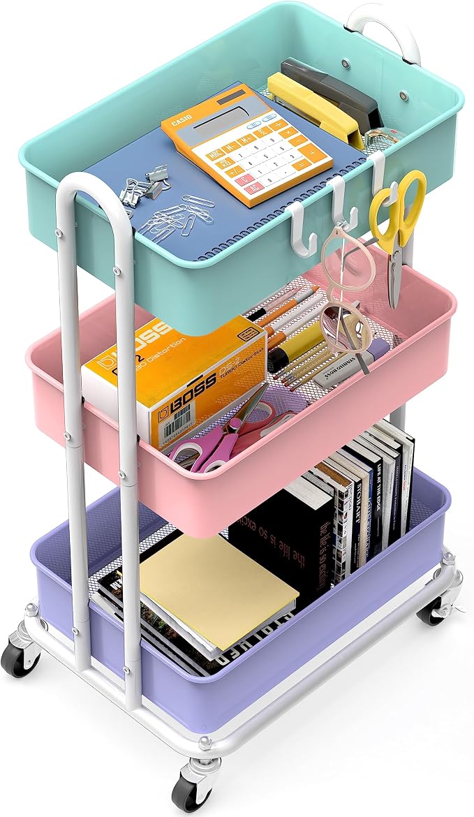 Simple Houseware 3-Tier Heavy Duty Metal Utility Rolling Cart - Image 3