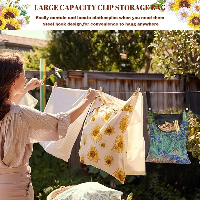 Famous Oil Painting Iris Print Home Clothespin Organizer Bag 14.5"x12" - Image 5