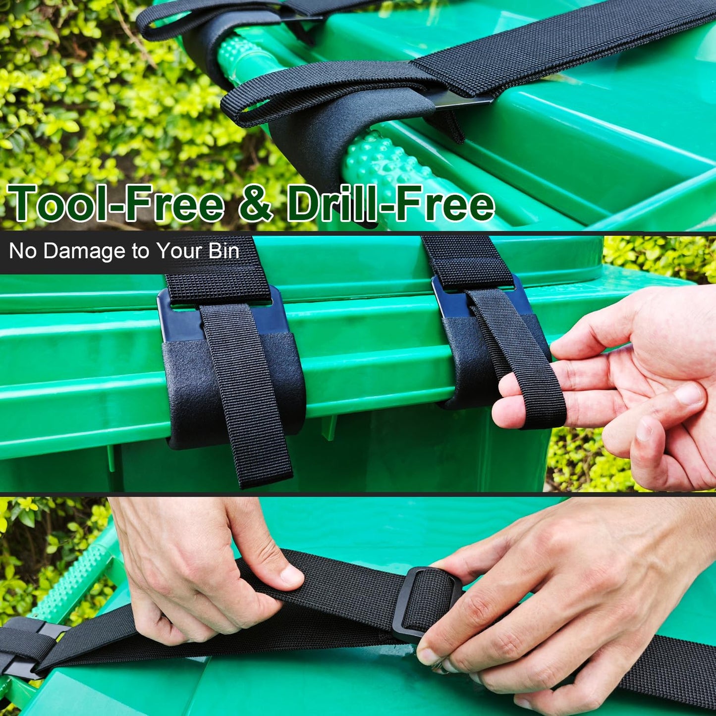 GripHandle Metal Double-Claw Trash Can Lid Lock Strap for Animals,Bungee Cord with Hooks for Trash Bin Garbage Pail,Outdoor Outside Trash Lid Holder to Keep Raccoons Out,Fits 20-96 Gallon Cans - 2Pcs