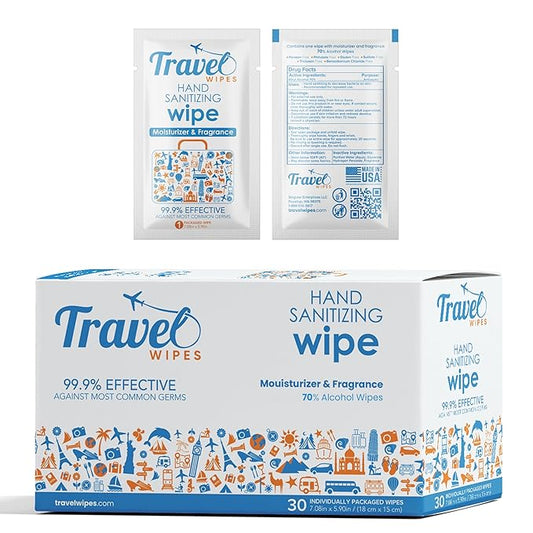 Hand Sanitizing Travel Wipes – 30ct Individually Wrapped | Fresh Citrus Scent by TravelWipes
